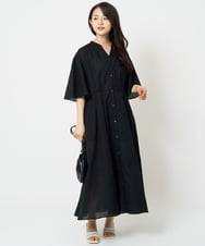 F1EGA50230 MK MICHEL KLEIN(小さいサイズ)(メゾン ドゥ サンク) 【小さいサイズ】キーネックコットンワンピース/洗える モカ（柄）
