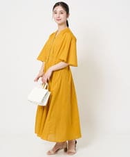 F1EGA50230 MK MICHEL KLEIN(小さいサイズ)(メゾン ドゥ サンク) 【小さいサイズ】キーネックコットンワンピース/洗える モカ（柄）