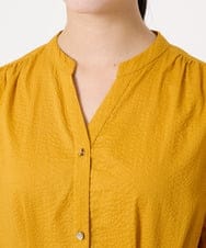 F1EGA50230 MK MICHEL KLEIN(小さいサイズ)(メゾン ドゥ サンク) 【小さいサイズ】キーネックコットンワンピース/洗える モカ（柄）