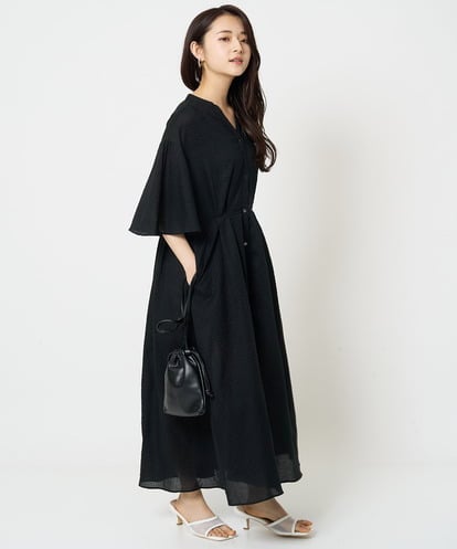 F1EGA50230 MK MICHEL KLEIN(小さいサイズ) 【小さいサイズ】キーネックコットンワンピース/洗える
