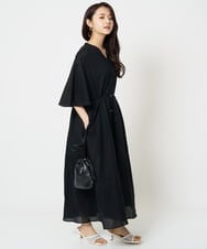 F1EGA50230 MK MICHEL KLEIN(小さいサイズ)(メゾン ドゥ サンク) 【小さいサイズ】キーネックコットンワンピース/洗える ブラック（無地）