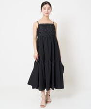 F1EGA51230 MK MICHEL KLEIN(小さいサイズ)(メゾン ドゥ サンク) 【小さいサイズ】フラワー3D刺繍ティアードキャミワンピース/洗える ブラック