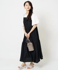 F1EGA51230 MK MICHEL KLEIN(小さいサイズ)(メゾン ドゥ サンク) 【小さいサイズ】フラワー3D刺繍ティアードキャミワンピース/洗える ブラック