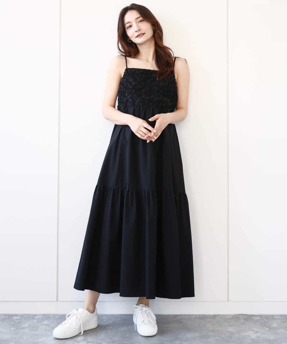 小さいサイズ】フラワー3D刺繍ティアードキャミワンピース/洗える  