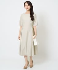F1EGA55230 MK MICHEL KLEIN(小さいサイズ)(メゾン ドゥ サンク) 【小さいサイズ】サイドベルトデザイン ウエストタックストレッチワンピース/洗える グレージュ