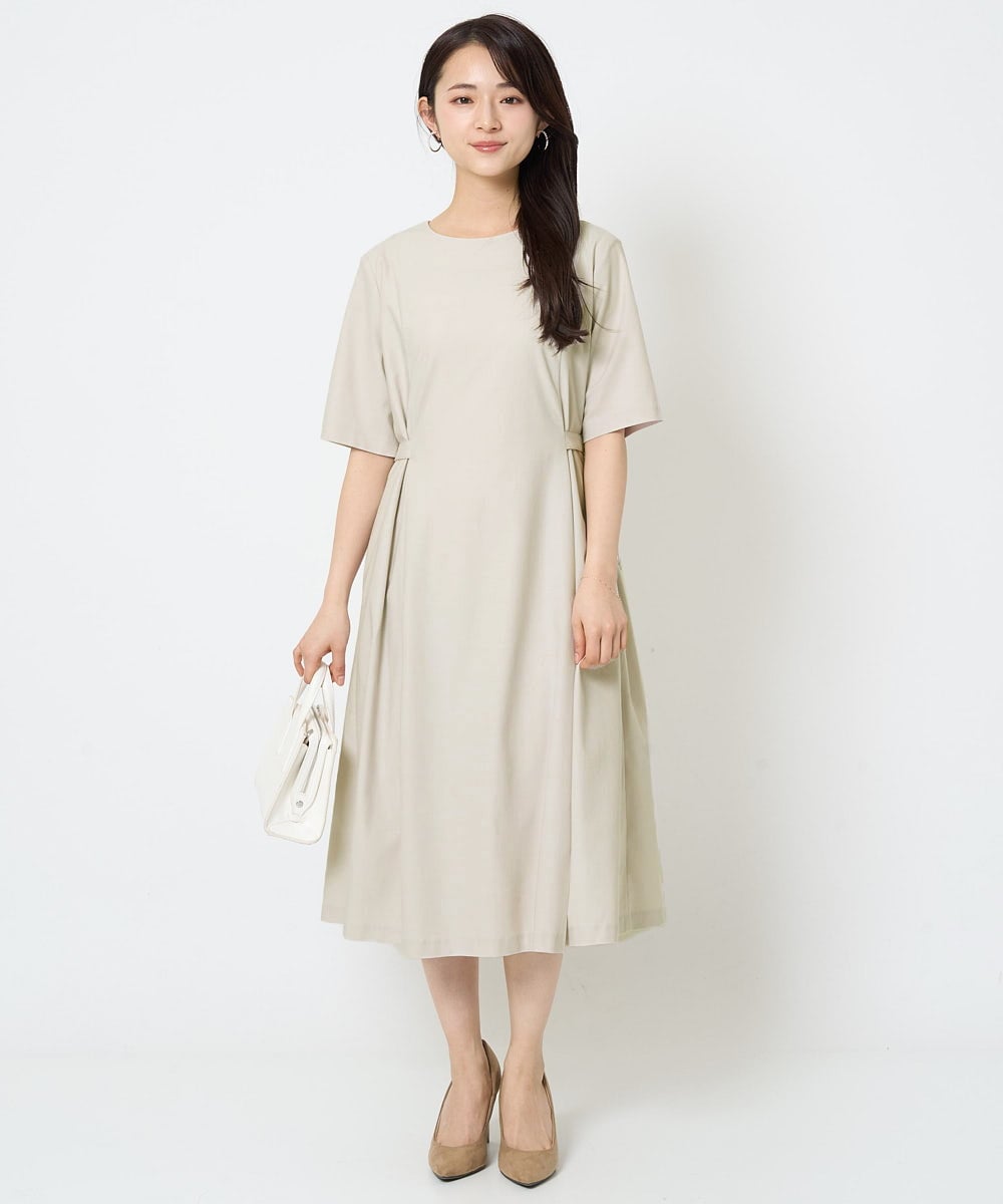 F1EGA55230 MK MICHEL KLEIN(小さいサイズ)(メゾン ドゥ サンク) 【小さいサイズ】サイドベルトデザイン ウエストタックストレッチワンピース/洗える ダークグレー
