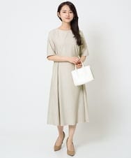 F1EGA55230 MK MICHEL KLEIN(小さいサイズ)(メゾン ドゥ サンク) 【小さいサイズ】サイドベルトデザイン ウエストタックストレッチワンピース/洗える ダークグレー