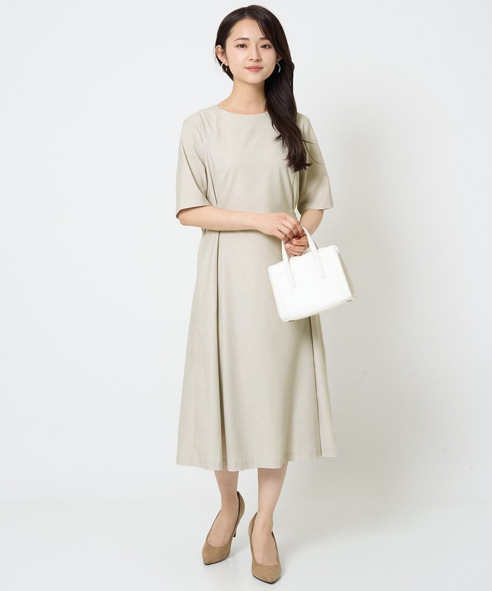 F1EGA55230 MK MICHEL KLEIN(小さいサイズ)(メゾン ドゥ サンク) 【小さいサイズ】サイドベルトデザイン ウエストタックストレッチワンピース/洗える ダークグレー
