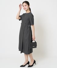 F1EGA55230 MK MICHEL KLEIN(小さいサイズ)(メゾン ドゥ サンク) 【小さいサイズ】サイドベルトデザイン ウエストタックストレッチワンピース/洗える ダークグレー