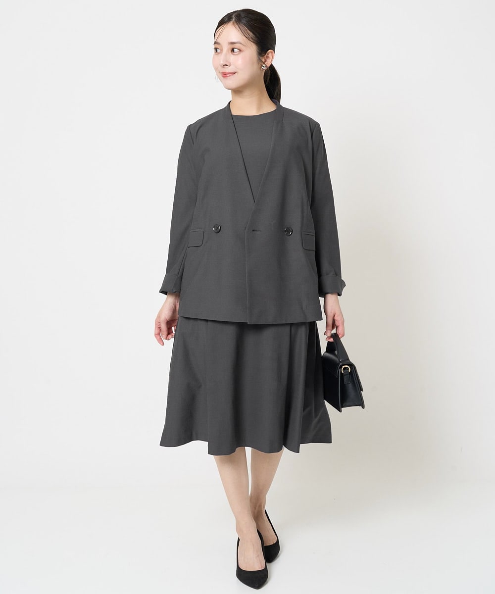 F1EGA55230 MK MICHEL KLEIN(小さいサイズ)(メゾン ドゥ サンク) 【小さいサイズ】サイドベルトデザイン ウエストタックストレッチワンピース/洗える ダークグレー