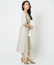 F1EGA55230 MK MICHEL KLEIN(小さいサイズ)(メゾン ドゥ サンク) 【小さいサイズ】サイドベルトデザイン ウエストタックストレッチワンピース/洗える ダークグレー