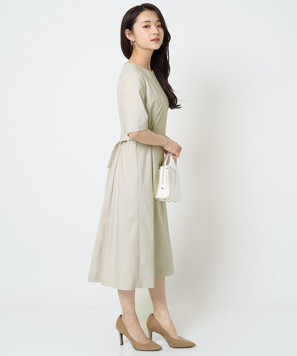 F1EGA55230 MK MICHEL KLEIN(小さいサイズ)(メゾン ドゥ サンク) 【小さいサイズ】サイドベルトデザイン ウエストタックストレッチワンピース/洗える ダークグレー