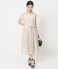 F1EGA58200 MK MICHEL KLEIN(小さいサイズ)(メゾン ドゥ サンク) 【小さいサイズ】ベルト付きフレンチスリーブワンピース/洗える ベージュ
