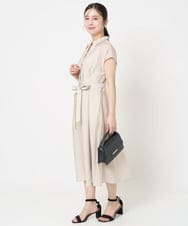 F1EGA58200 MK MICHEL KLEIN(小さいサイズ)(メゾン ドゥ サンク) 【小さいサイズ】ベルト付きフレンチスリーブワンピース/洗える ベージュ