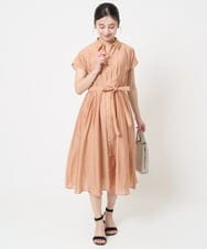 F1EGA58200 MK MICHEL KLEIN(小さいサイズ)(メゾン ドゥ サンク) 【小さいサイズ】ベルト付きフレンチスリーブワンピース/洗える ベージュ