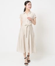F1EGA58200 MK MICHEL KLEIN(小さいサイズ)(メゾン ドゥ サンク) 【小さいサイズ】ベルト付きフレンチスリーブワンピース/洗える ベージュ