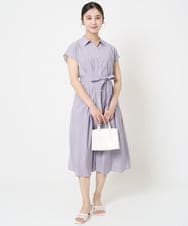 F1EGA58200 MK MICHEL KLEIN(小さいサイズ)(メゾン ドゥ サンク) 【小さいサイズ】ベルト付きフレンチスリーブワンピース/洗える ベージュ