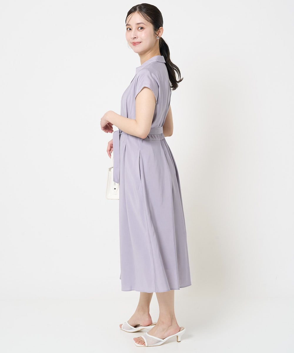 F1EGA58200 MK MICHEL KLEIN(小さいサイズ)(メゾン ドゥ サンク) 【小さいサイズ】ベルト付きフレンチスリーブワンピース/洗える ベージュ