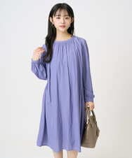 F1EGD26210 MK MICHEL KLEIN(小さいサイズ)(メゾン ドゥ サンク) 【小さいサイズ】サテンギャザーワンピース/洗える パープル