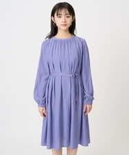 F1EGD26210 MK MICHEL KLEIN(小さいサイズ)(メゾン ドゥ サンク) 【小さいサイズ】サテンギャザーワンピース/洗える パープル