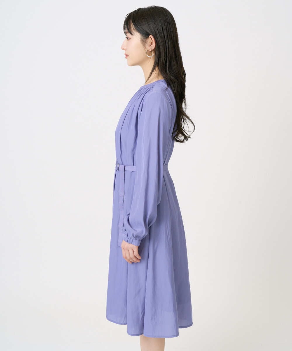 F1EGD26210 MK MICHEL KLEIN(小さいサイズ)(メゾン ドゥ サンク) 【小さいサイズ】サテンギャザーワンピース/洗える パープル