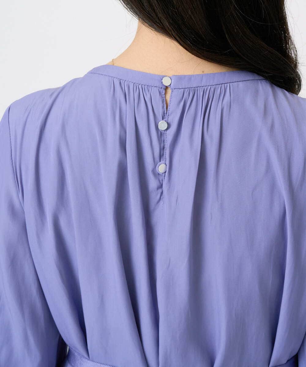 F1EGD26210 MK MICHEL KLEIN(小さいサイズ)(メゾン ドゥ サンク) 【小さいサイズ】サテンギャザーワンピース/洗える パープル