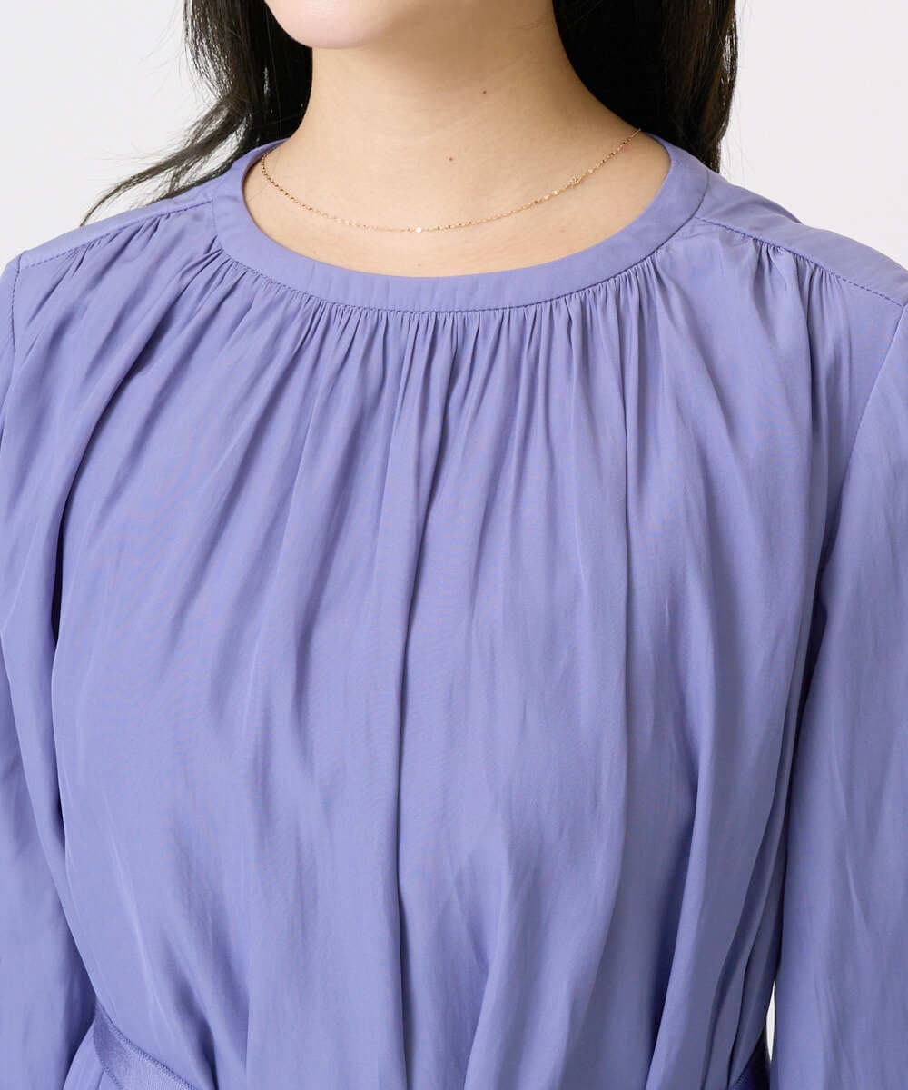 F1EGD26210 MK MICHEL KLEIN(小さいサイズ)(メゾン ドゥ サンク) 【小さいサイズ】サテンギャザーワンピース/洗える パープル