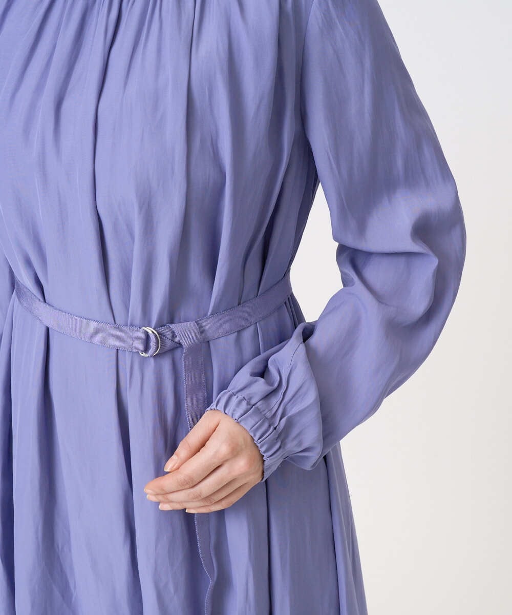 F1EGD26210 MK MICHEL KLEIN(小さいサイズ)(メゾン ドゥ サンク) 【小さいサイズ】サテンギャザーワンピース/洗える パープル