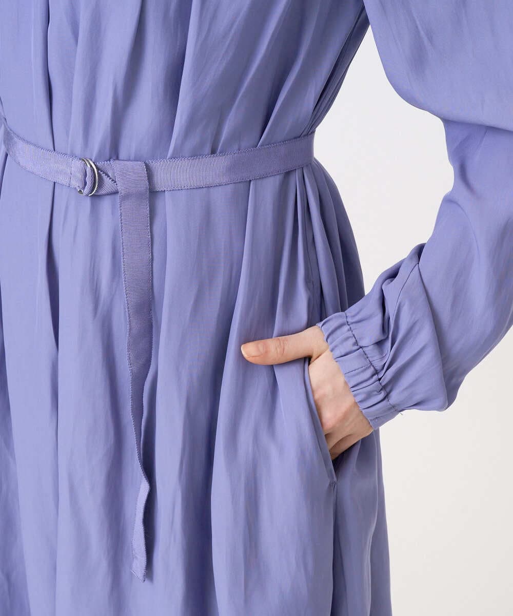 F1EGD26210 MK MICHEL KLEIN(小さいサイズ)(メゾン ドゥ サンク) 【小さいサイズ】サテンギャザーワンピース/洗える パープル