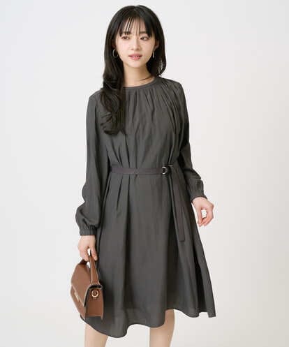 F1EGD26210 MK MICHEL KLEIN(小さいサイズ) 【小さいサイズ】サテンギャザーワンピース/洗える