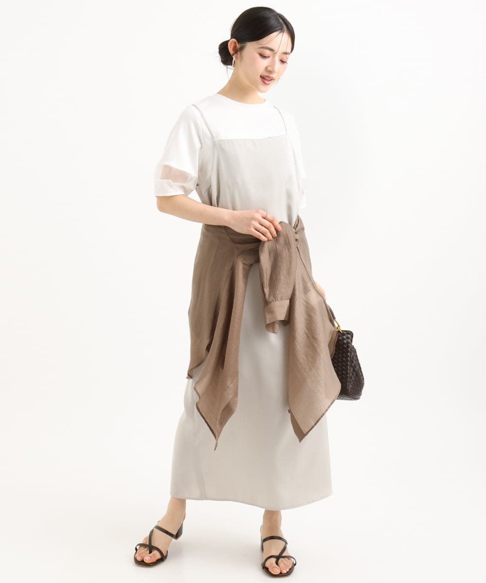 F1EGD37210 MK MICHEL KLEIN(小さいサイズ)(メゾン ドゥ サンク) 【小さいサイズ】サテンキャミワンピース/洗濯機で洗える ベージュ
