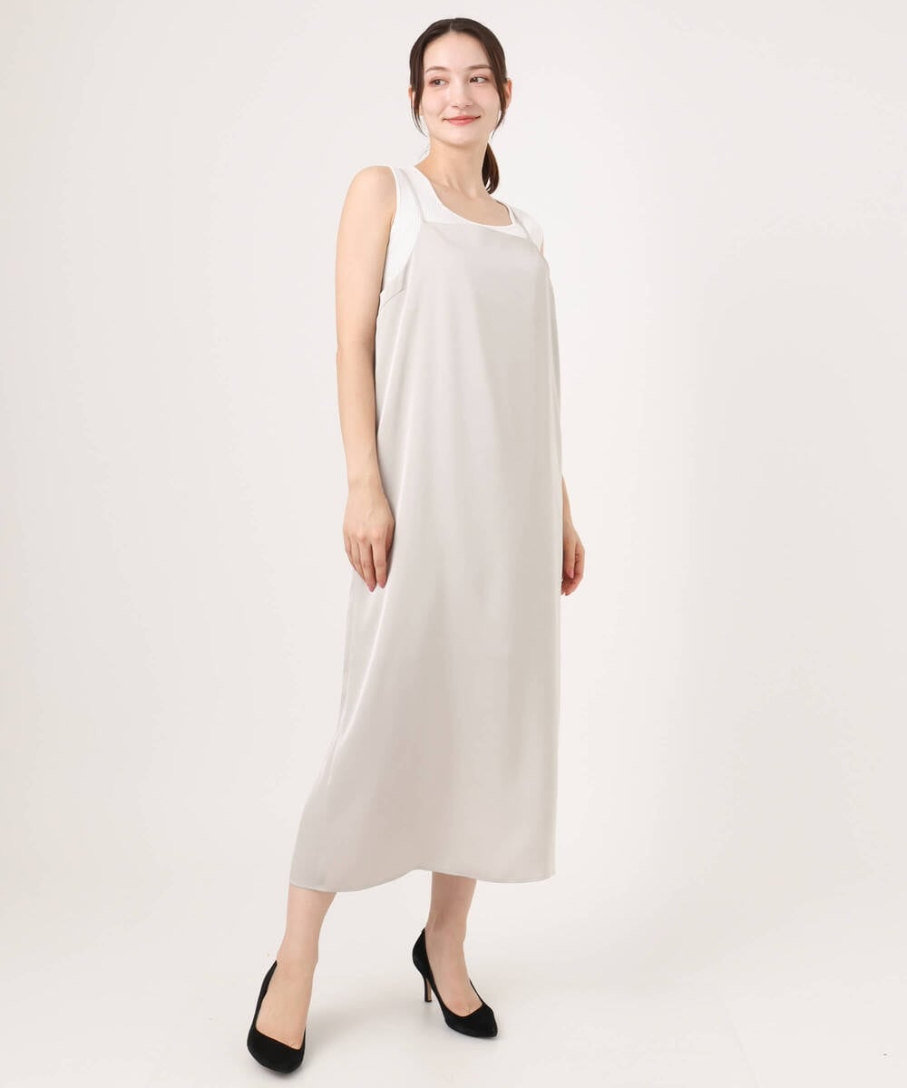 F1EGD37210 MK MICHEL KLEIN(小さいサイズ)(メゾン ドゥ サンク) 【小さいサイズ】サテンキャミワンピース/洗濯機で洗える ブラウン