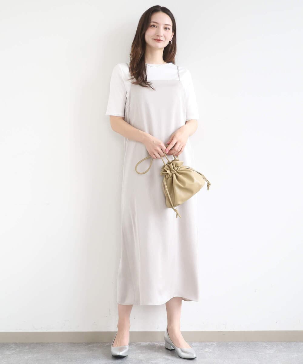 F1EGD37210 MK MICHEL KLEIN(小さいサイズ)(メゾン ドゥ サンク) 【小さいサイズ】サテンキャミワンピース/洗濯機で洗える ブラウン