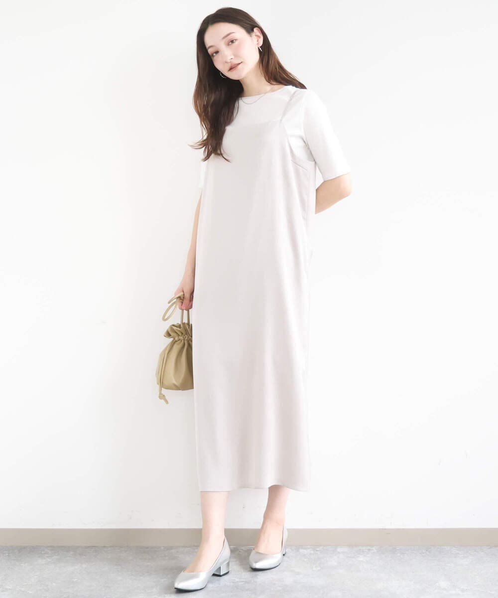 F1EGD37210 MK MICHEL KLEIN(小さいサイズ)(メゾン ドゥ サンク) 【小さいサイズ】サテンキャミワンピース/洗濯機で洗える ブラウン