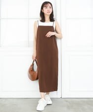 F1EGD37210 MK MICHEL KLEIN(小さいサイズ)(メゾン ドゥ サンク) 【小さいサイズ】サテンキャミワンピース/洗濯機で洗える ブラウン