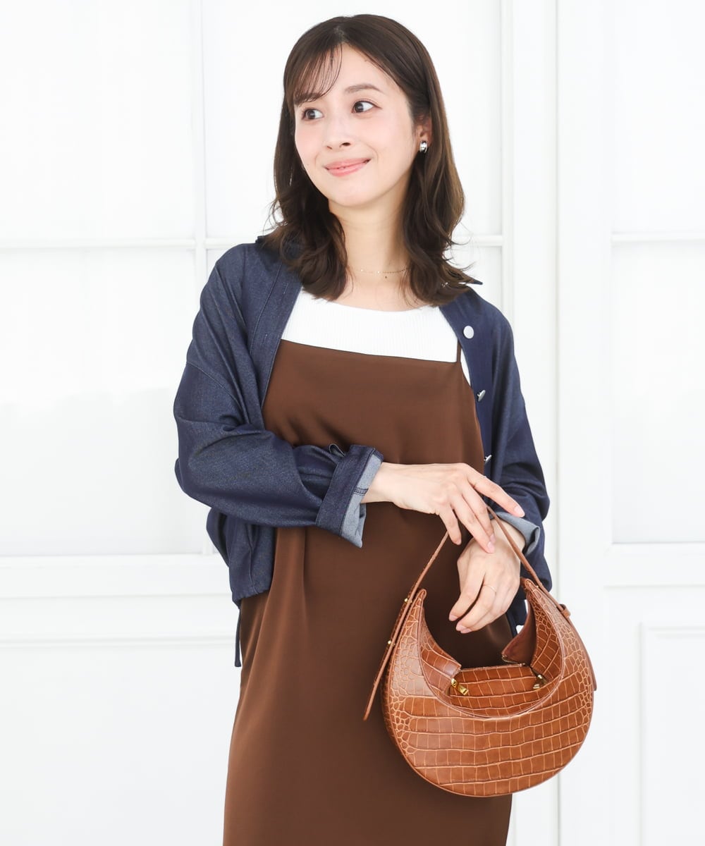 F1EGD37210 MK MICHEL KLEIN(小さいサイズ)(メゾン ドゥ サンク) 【小さいサイズ】サテンキャミワンピース/洗濯機で洗える ブラウン