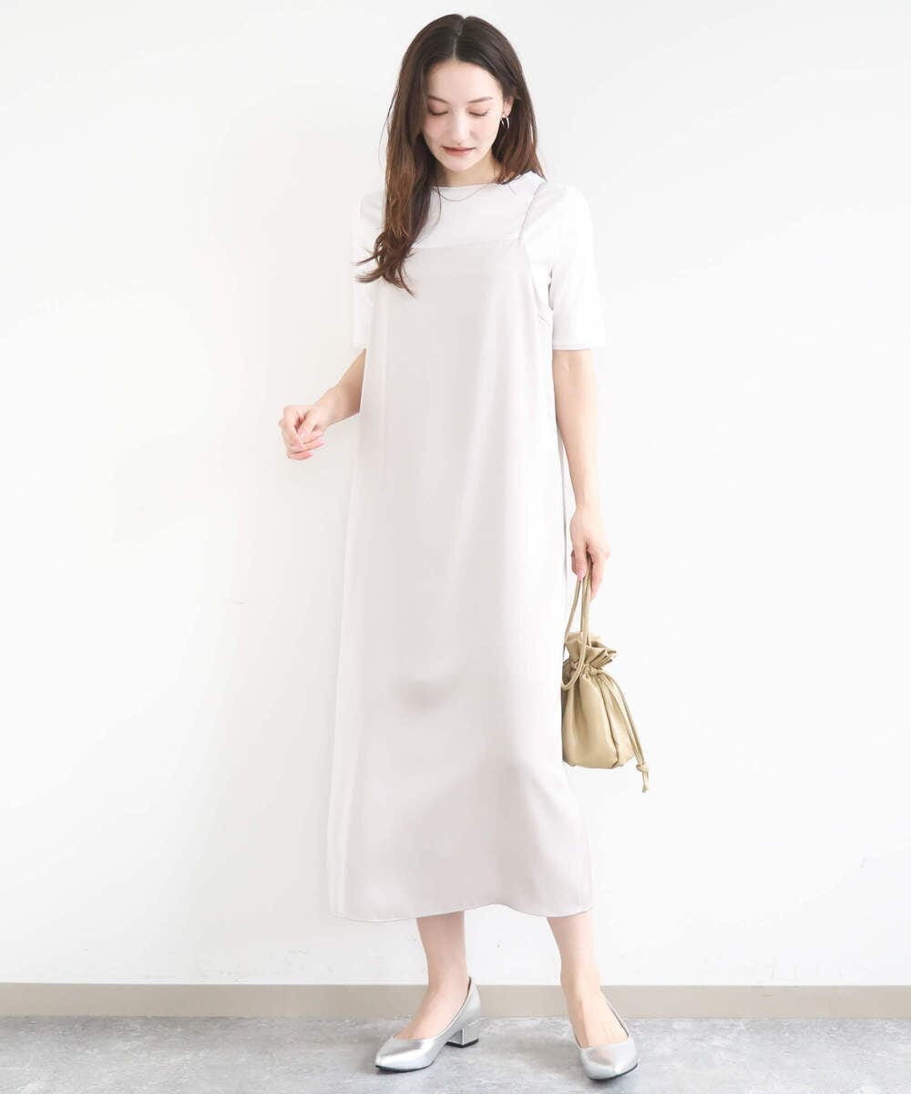 F1EGD37210 MK MICHEL KLEIN(小さいサイズ)(メゾン ドゥ サンク) 【小さいサイズ】サテンキャミワンピース/洗濯機で洗える ブラウン