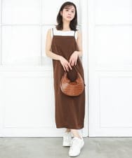 F1EGD37210 MK MICHEL KLEIN(小さいサイズ)(メゾン ドゥ サンク) 【小さいサイズ】サテンキャミワンピース/洗濯機で洗える ブラウン