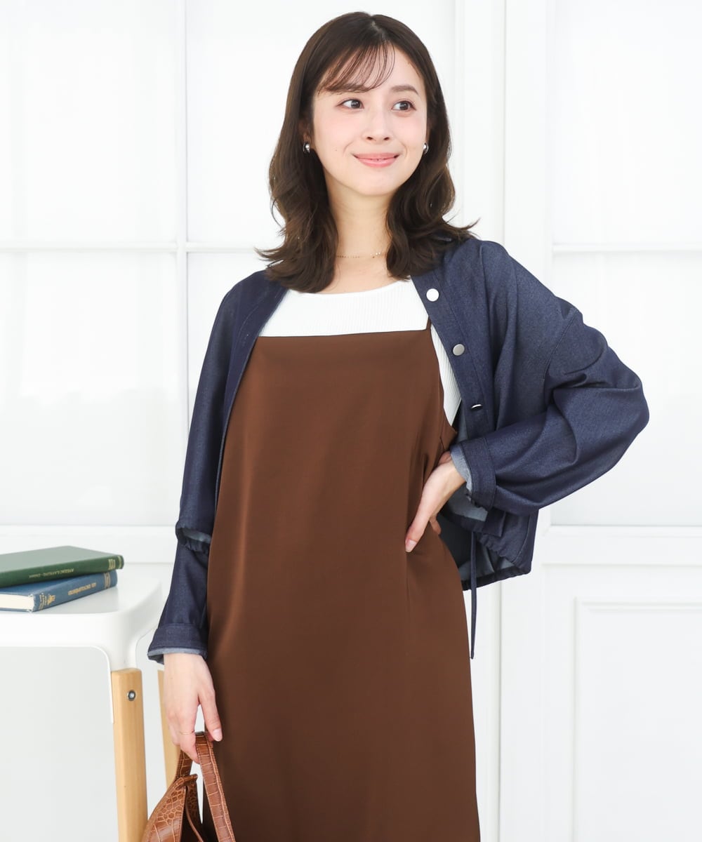 F1EGD37210 MK MICHEL KLEIN(小さいサイズ) 【小さいサイズ】サテンキャミワンピース/洗濯機で洗える