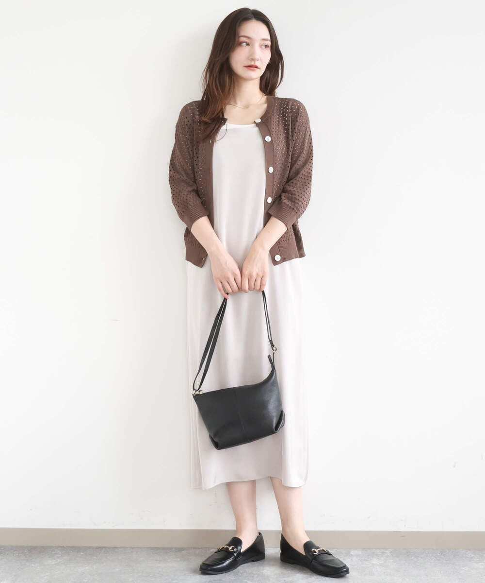 F1EGD37210 MK MICHEL KLEIN(小さいサイズ)(メゾン ドゥ サンク) 【小さいサイズ】サテンキャミワンピース/洗濯機で洗える ブラウン