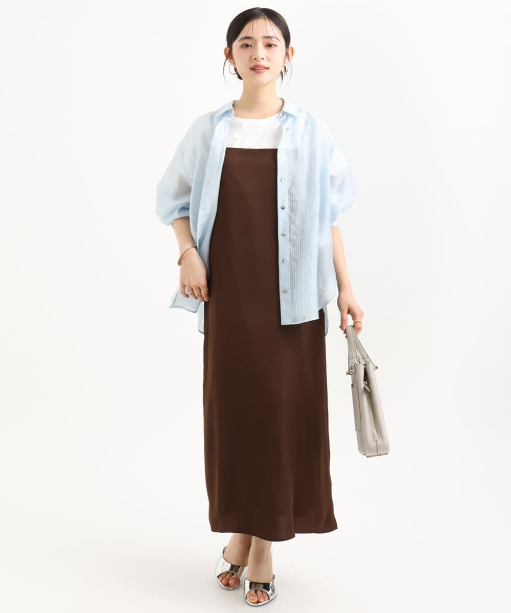 F1EGD37210 MK MICHEL KLEIN(小さいサイズ)(メゾン ドゥ サンク) 【小さいサイズ】サテンキャミワンピース/洗濯機で洗える ブラウン