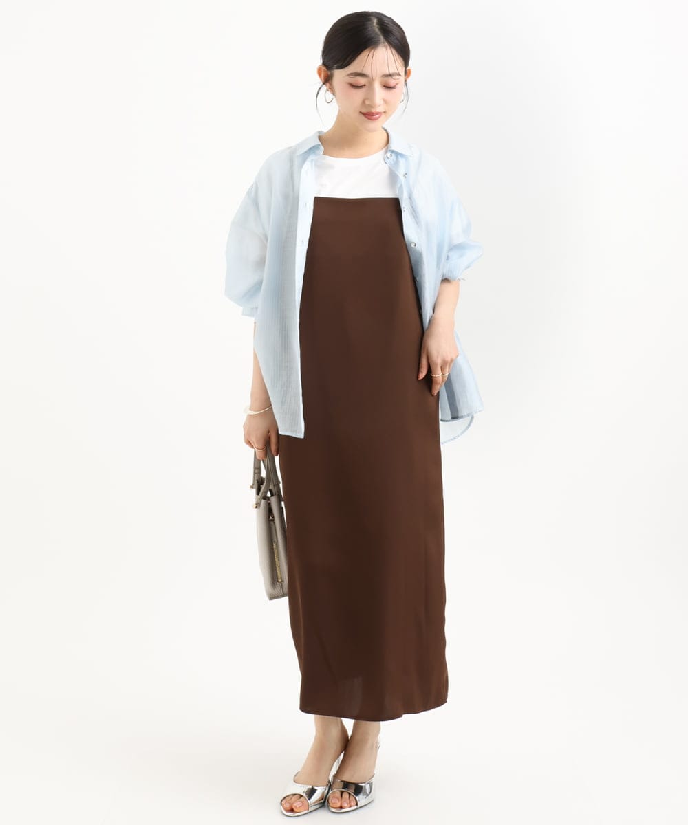 F1EGD37210 MK MICHEL KLEIN(小さいサイズ)(メゾン ドゥ サンク) 【小さいサイズ】サテンキャミワンピース/洗濯機で洗える ブラウン