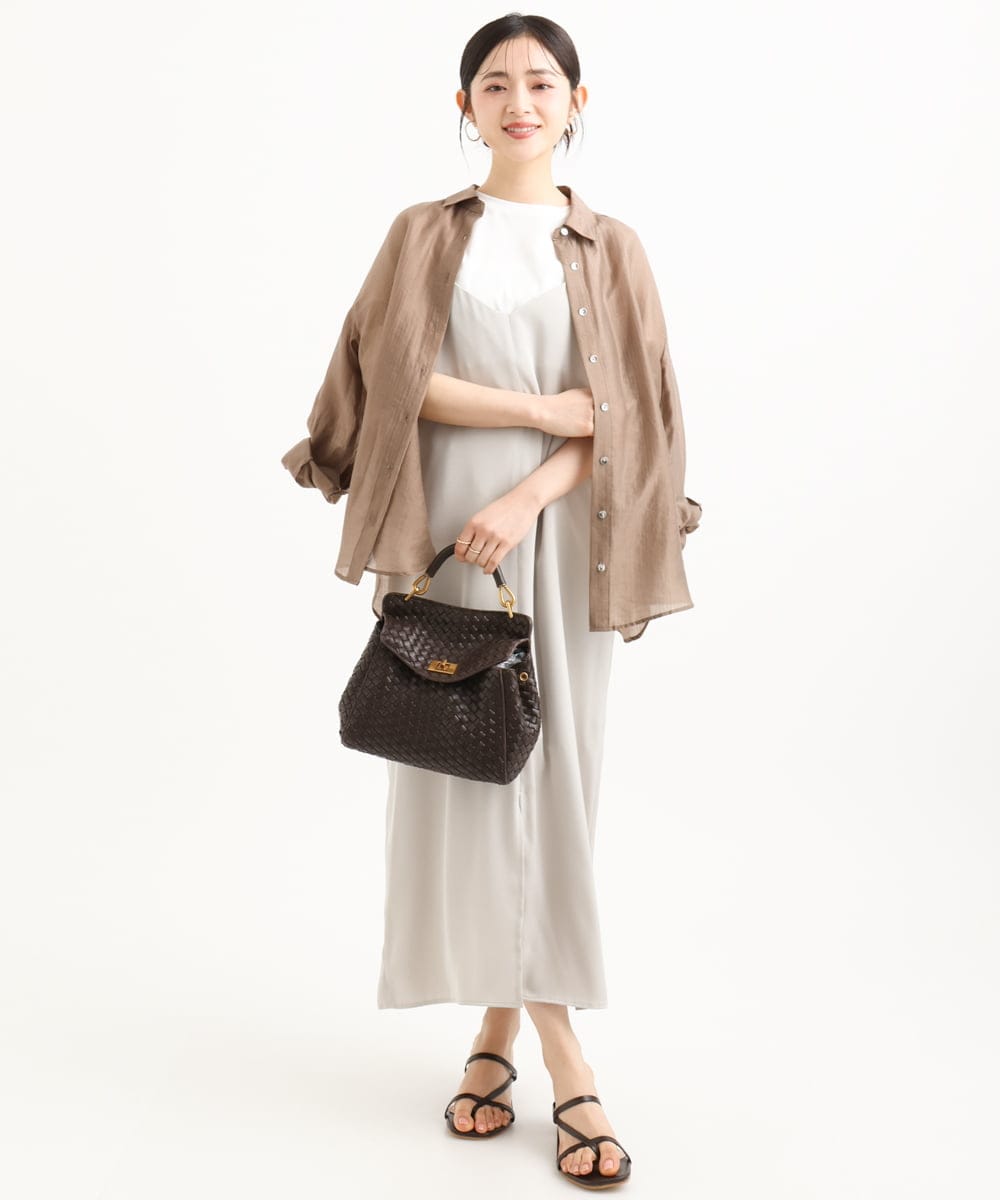 F1EGD37210 MK MICHEL KLEIN(小さいサイズ)(メゾン ドゥ サンク) 【小さいサイズ】サテンキャミワンピース/洗濯機で洗える ブラウン
