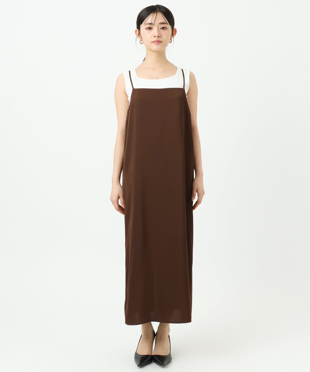 F1EGD37210 MK MICHEL KLEIN(小さいサイズ)(メゾン ドゥ サンク) 【小さいサイズ】サテンキャミワンピース/洗濯機で洗える ブラウン