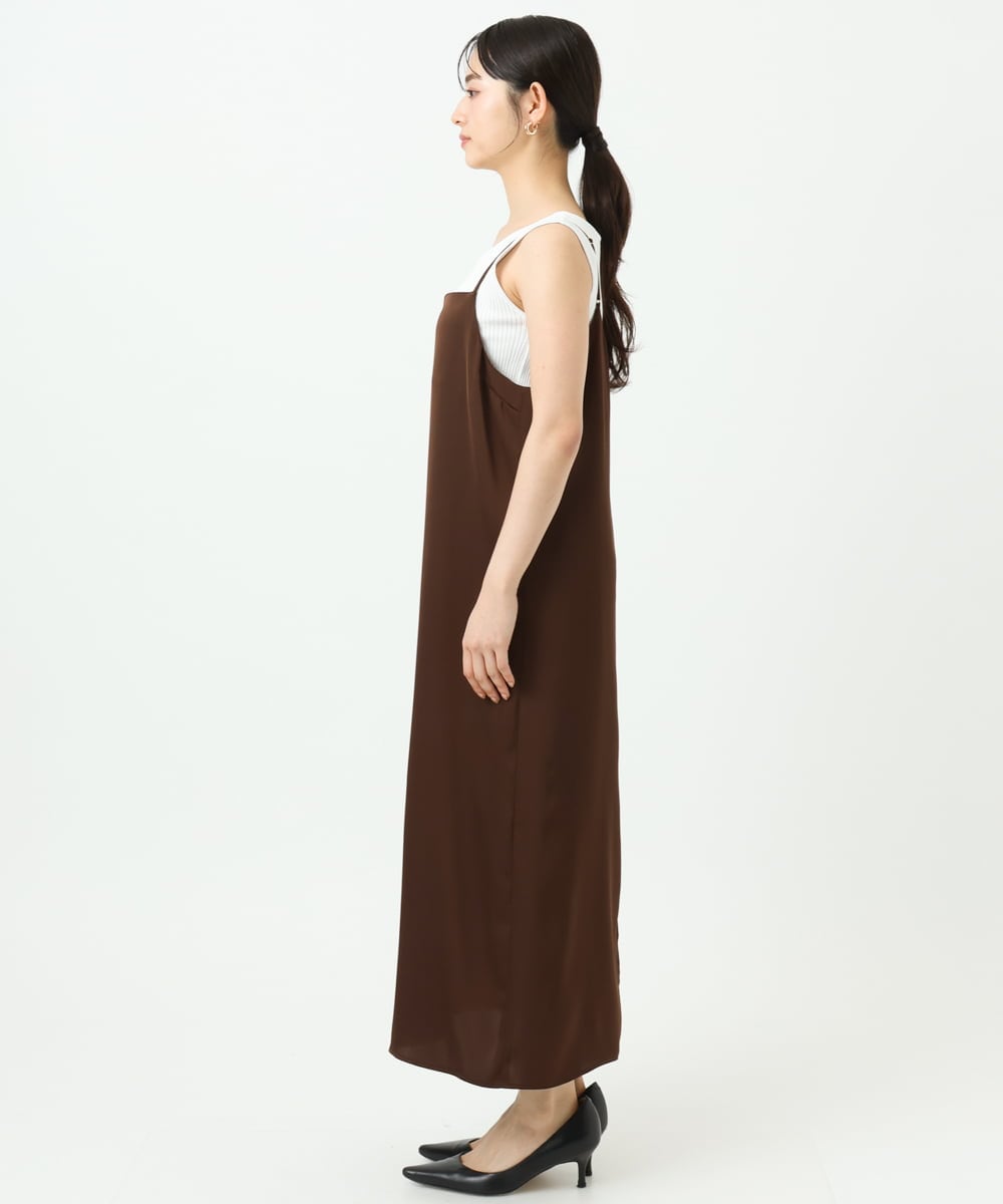 F1EGD37210 MK MICHEL KLEIN(小さいサイズ)(メゾン ドゥ サンク) 【小さいサイズ】サテンキャミワンピース/洗濯機で洗える ブラウン
