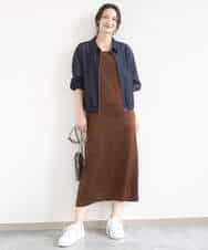 F1EGD37210 MK MICHEL KLEIN(小さいサイズ)(メゾン ドゥ サンク) 【小さいサイズ】サテンキャミワンピース/洗濯機で洗える ブラウン