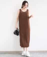 F1EGD37210 MK MICHEL KLEIN(小さいサイズ)(メゾン ドゥ サンク) 【小さいサイズ】サテンキャミワンピース/洗濯機で洗える ブラウン