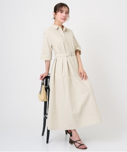 F1EGD40220 MK MICHEL KLEIN(小さいサイズ) 【小さいサイズ】ハーフスリーブ シャツワンピース/UVカット/洗える