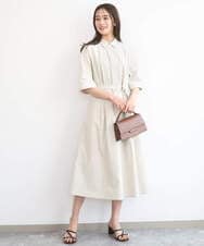 F1EGD40220 MK MICHEL KLEIN(小さいサイズ)(メゾン ドゥ サンク) 【小さいサイズ】ハーフスリーブ シャツワンピース/UVカット/洗える ベージュ