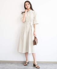F1EGD40220 MK MICHEL KLEIN(小さいサイズ)(メゾン ドゥ サンク) 【小さいサイズ】ハーフスリーブ シャツワンピース/UVカット/洗える ベージュ